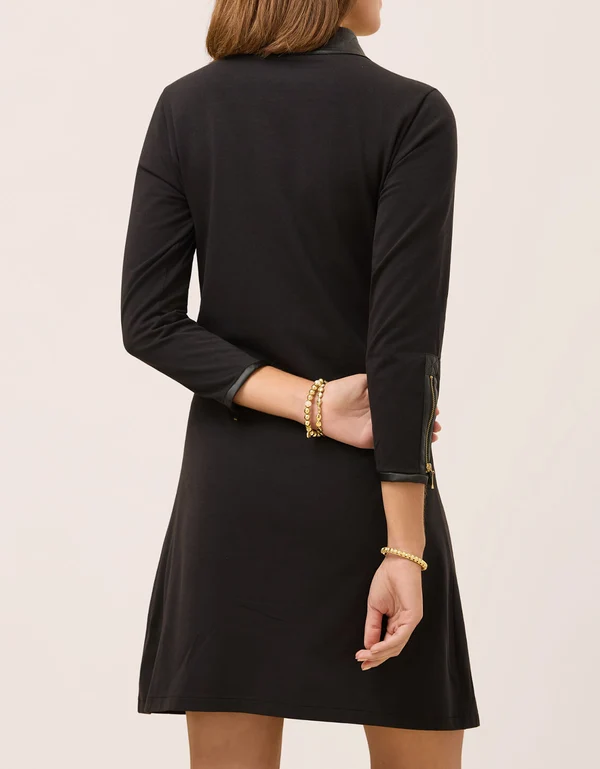 Nora Half-Zip Dress w/ Vegan Leather Black