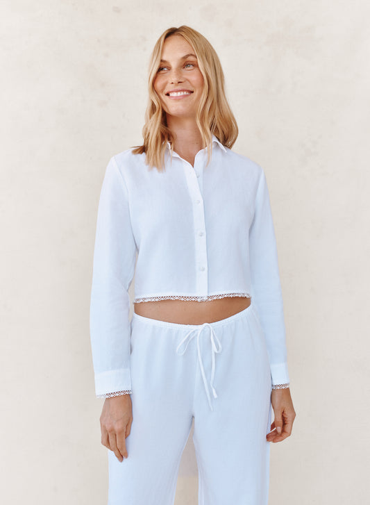 Long Sleeve Cropped Shirt With Trim