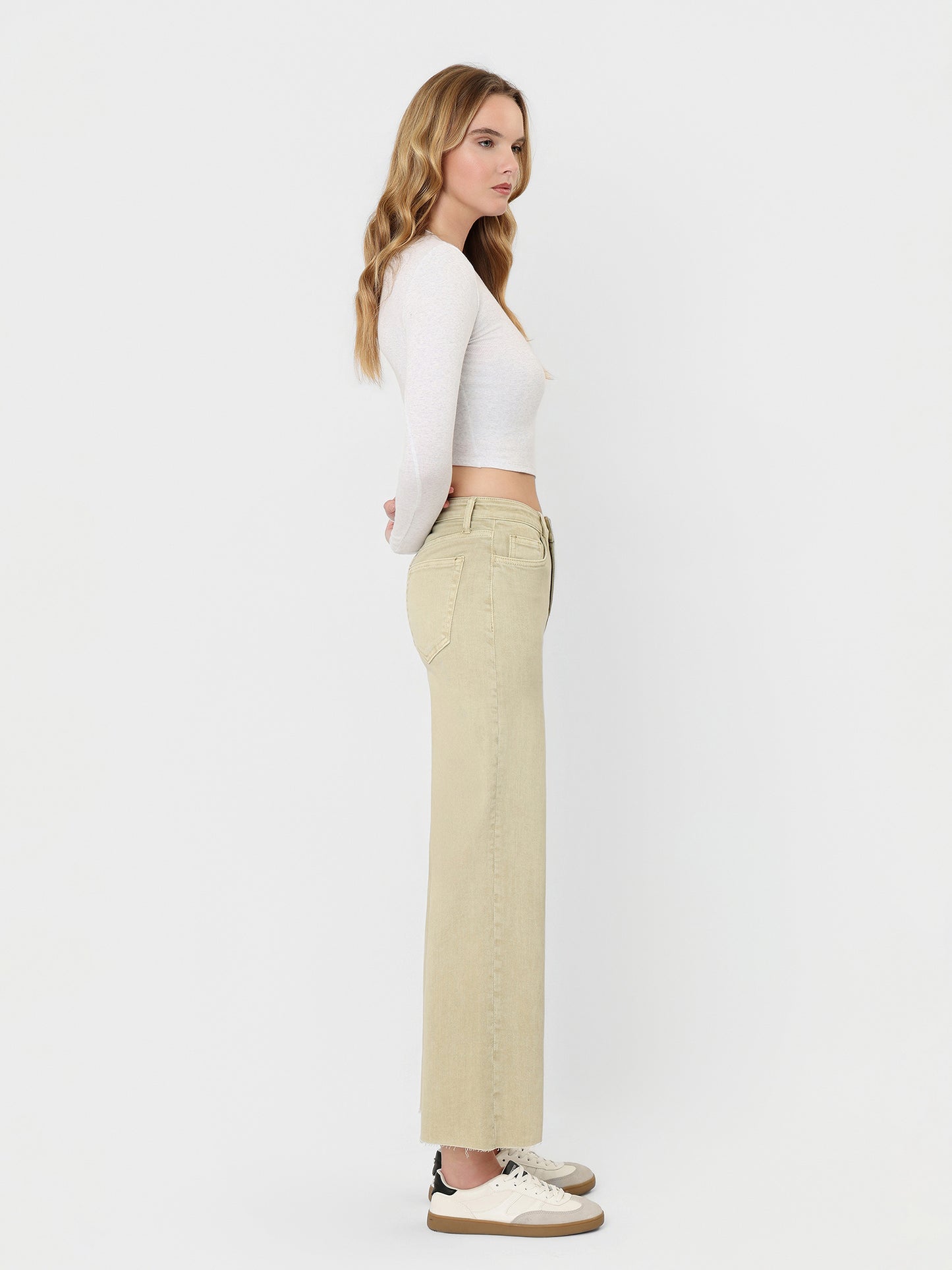 High Rise Color Crop Wide Leg Jeans