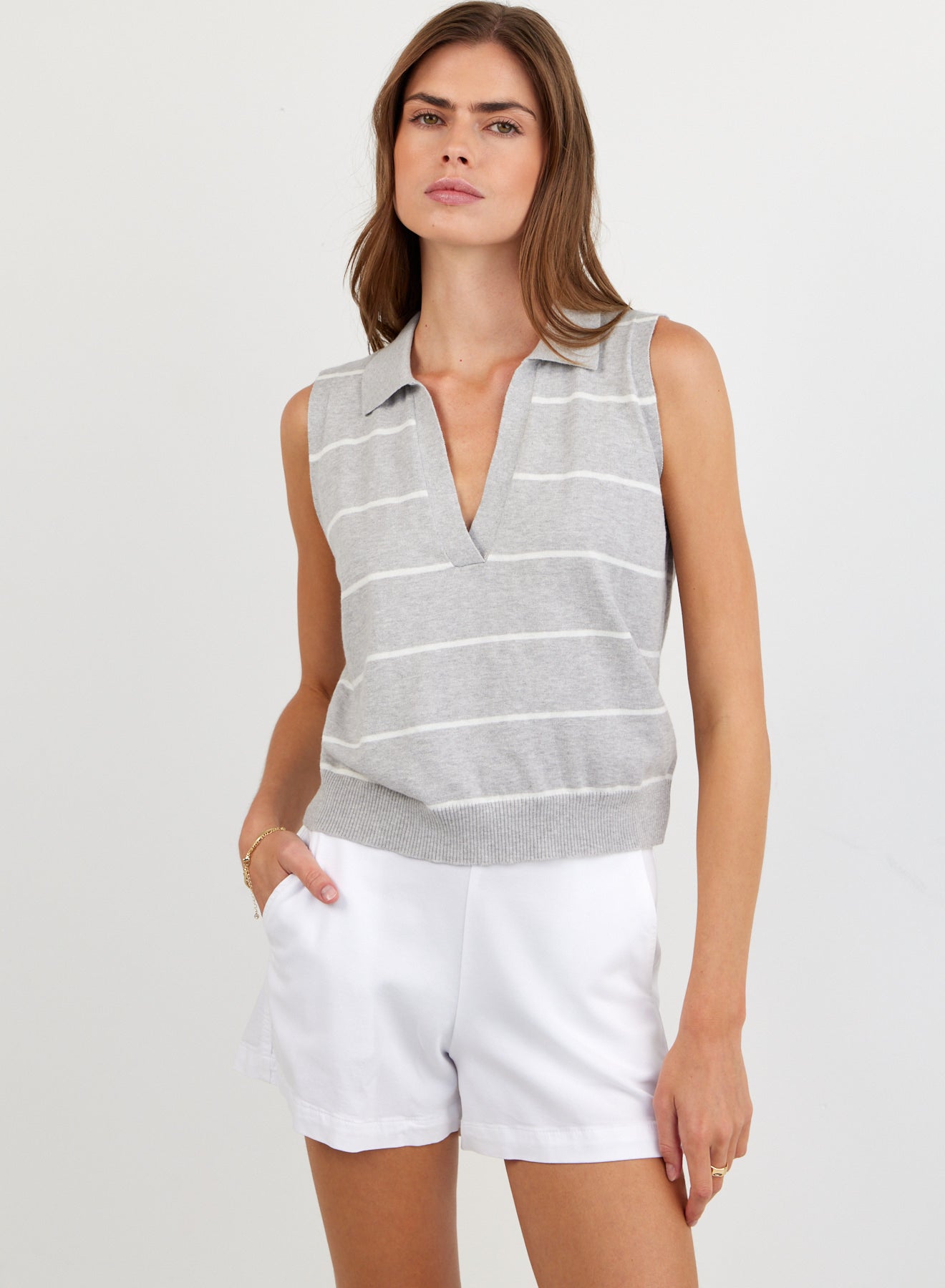 Sleeveless Placket Pullover