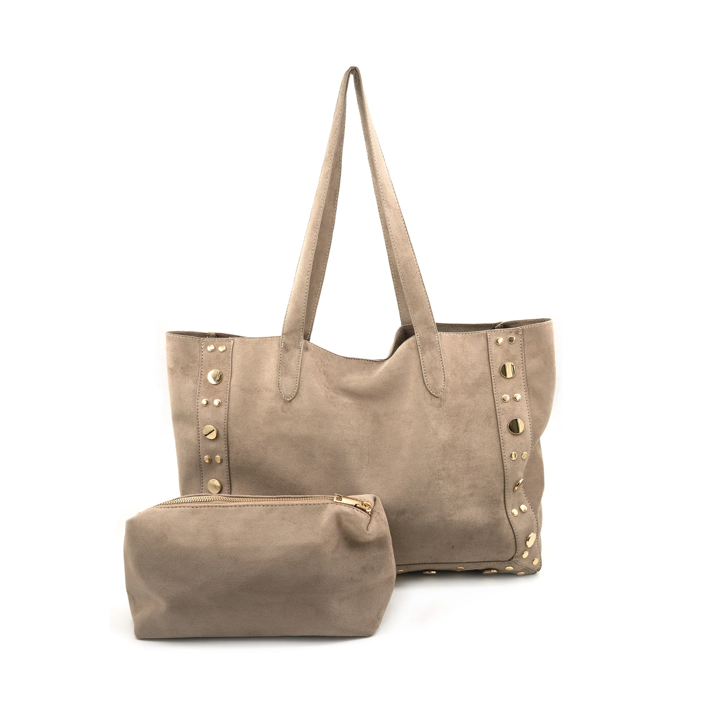 Large Suede Tote With Studs