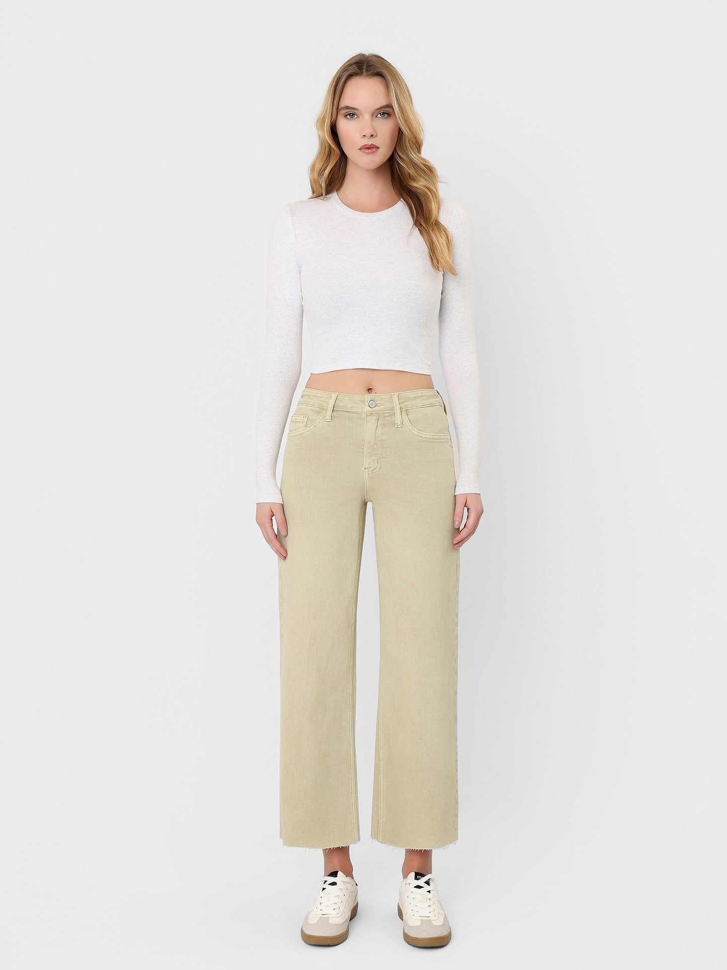 High Rise Color Crop Wide Leg Jeans
