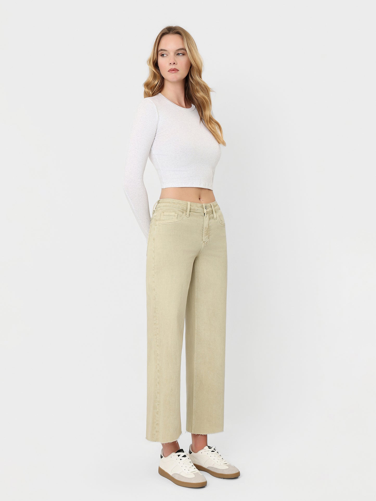 High Rise Color Crop Wide Leg Jeans