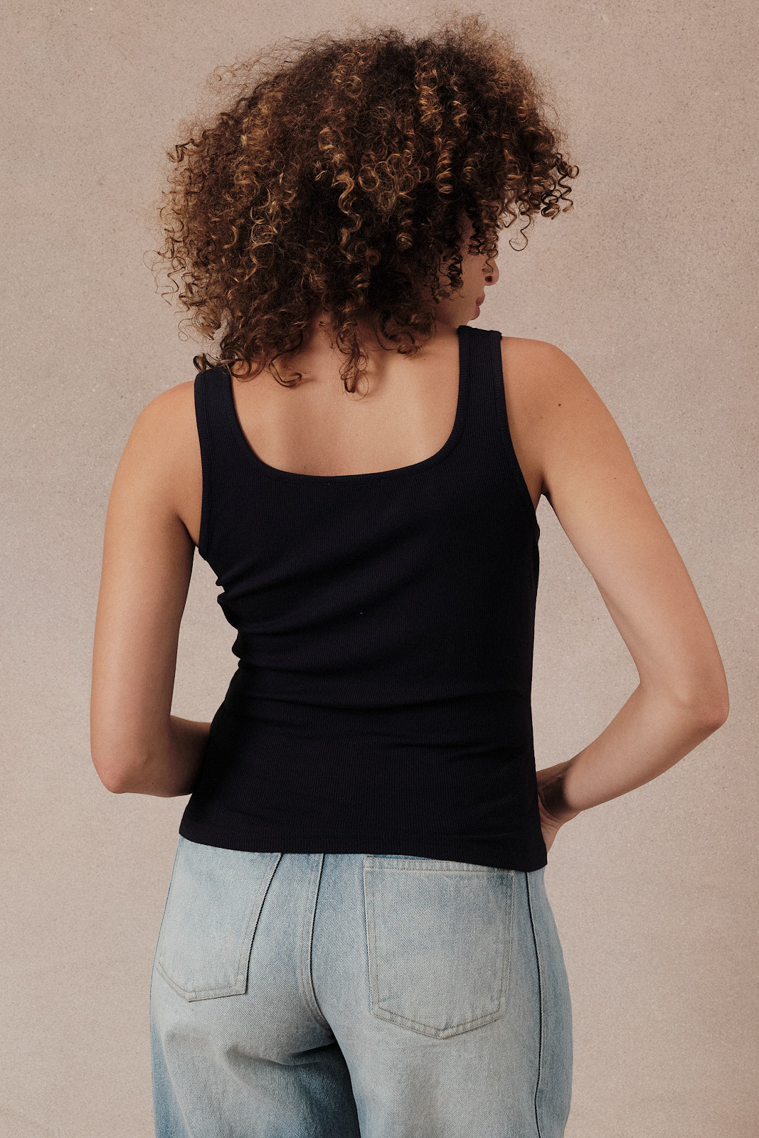 U- Neck Eyelet Detail Ribbed Tank Top