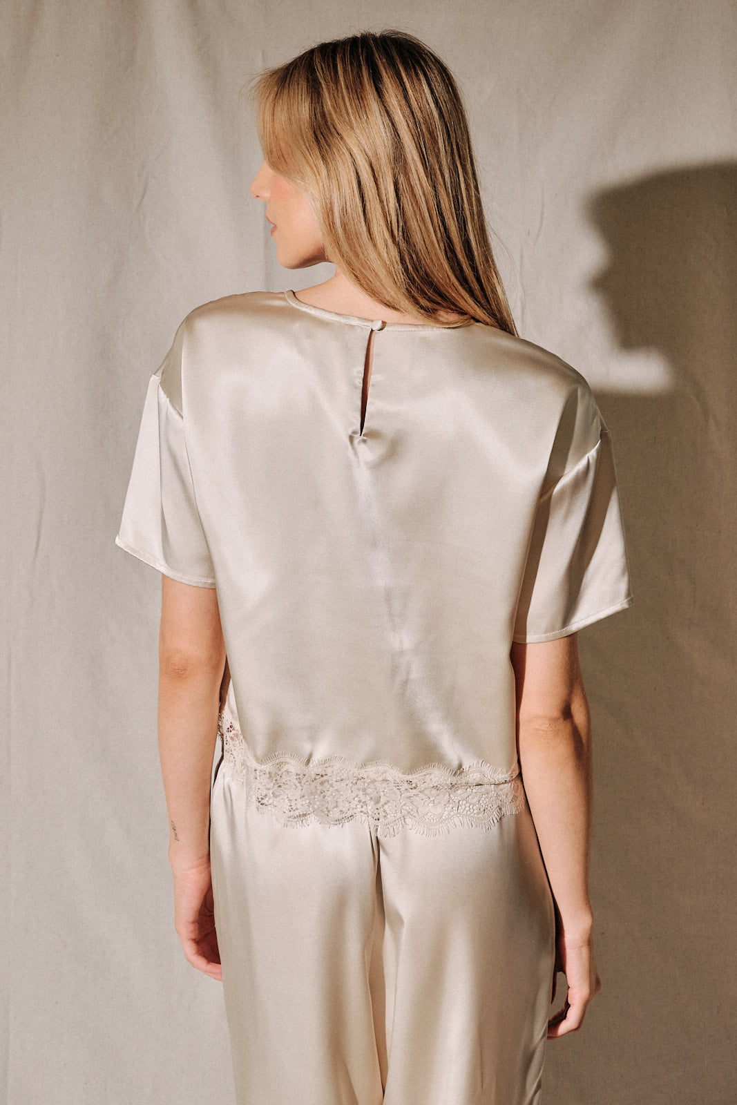 Satin Lace Trim Cropped Top
