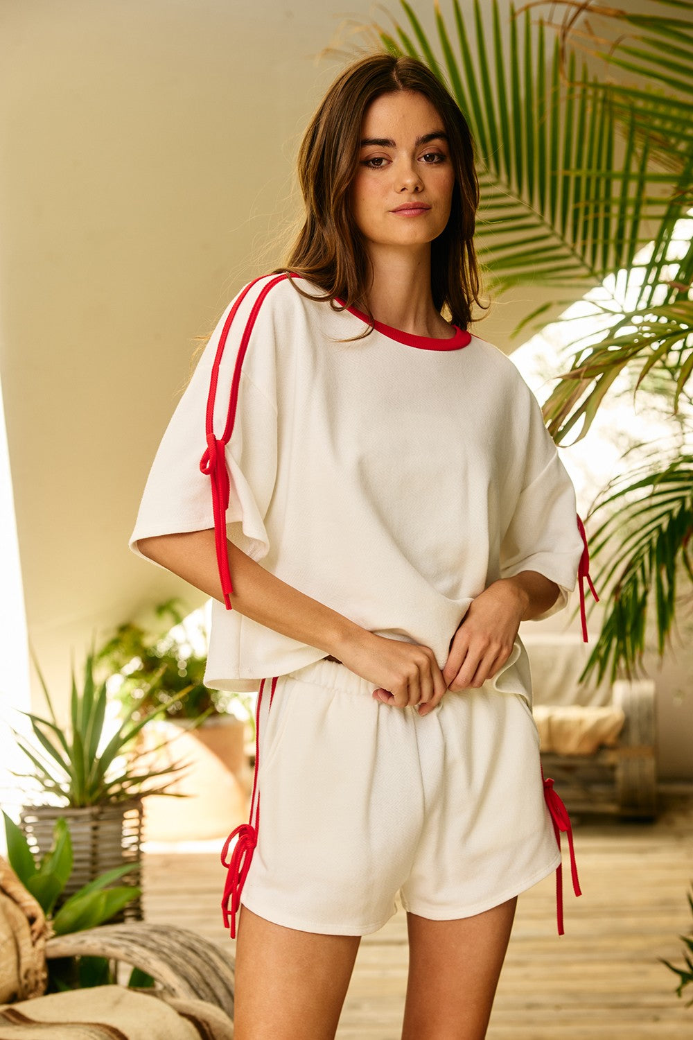 Ribbon-trim Terry Top