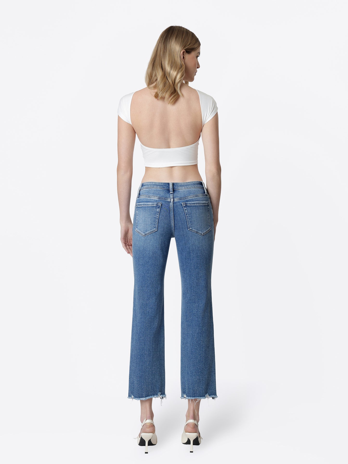 Mid Rise Distressed Hem Crop Straight Jeans