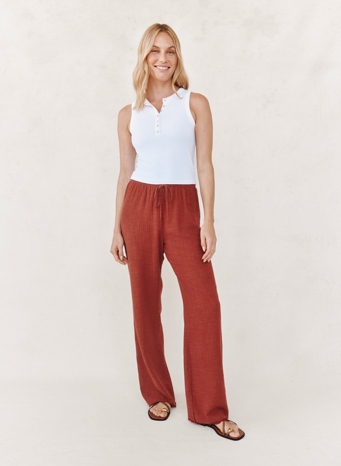 Sleeveless Placket Top Palm Green