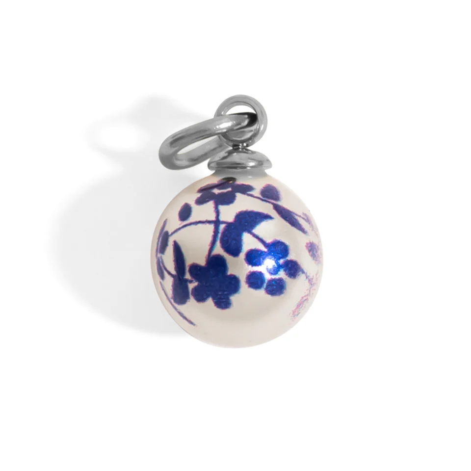 18K Gold PVD Stainless Steel Floral Printed Pearl