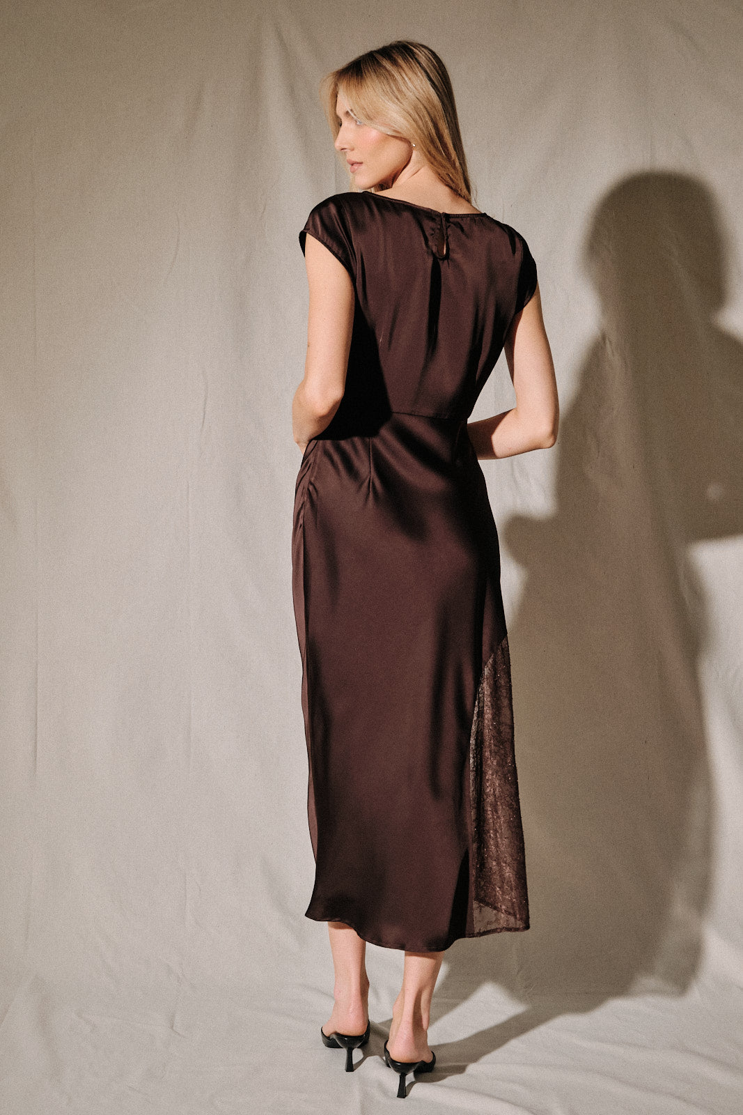 Boat Neck Lace Midi Dress