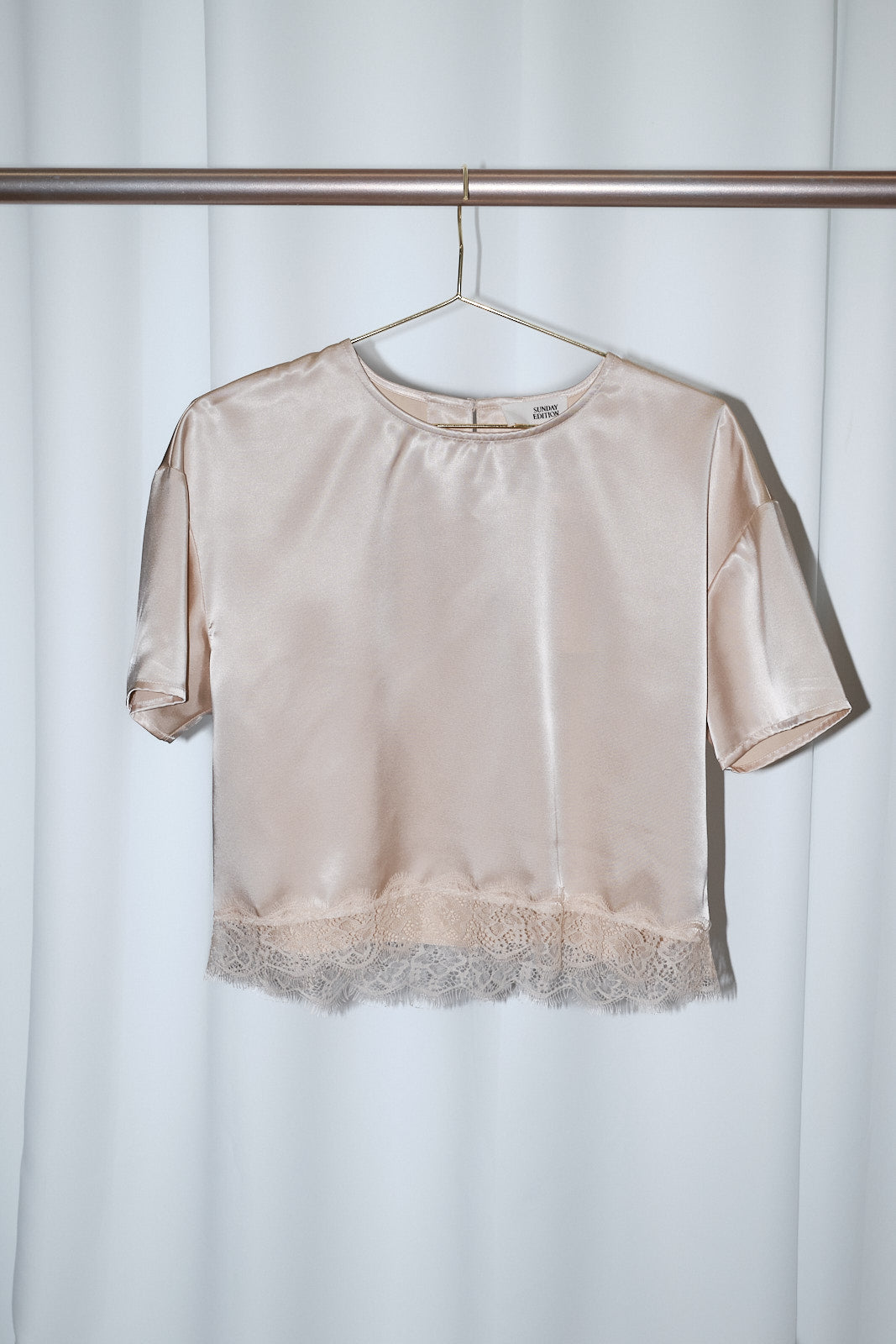 Satin Lace Trim Cropped Top