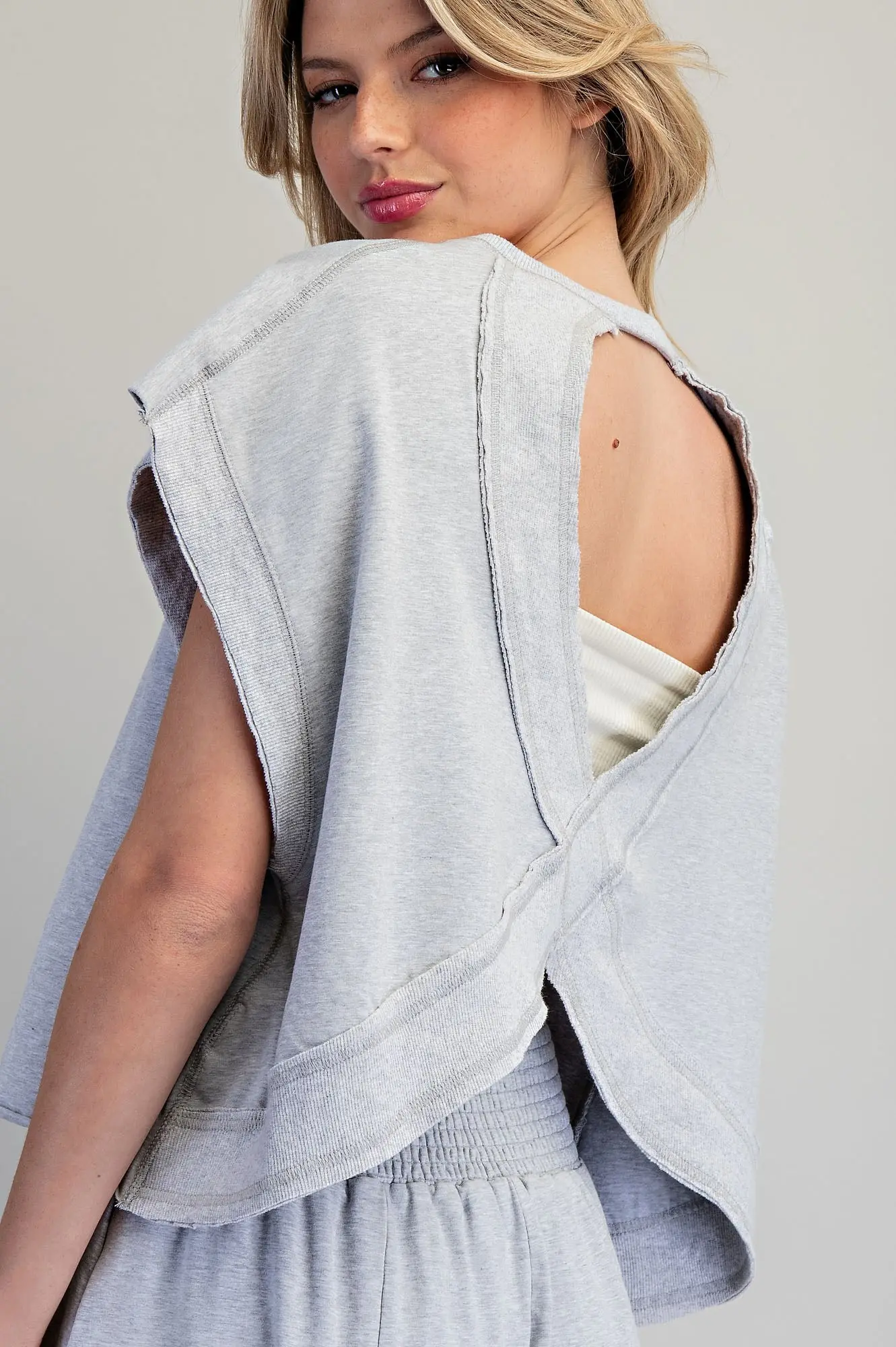 Mineral Washed Open Back Oversized Top
