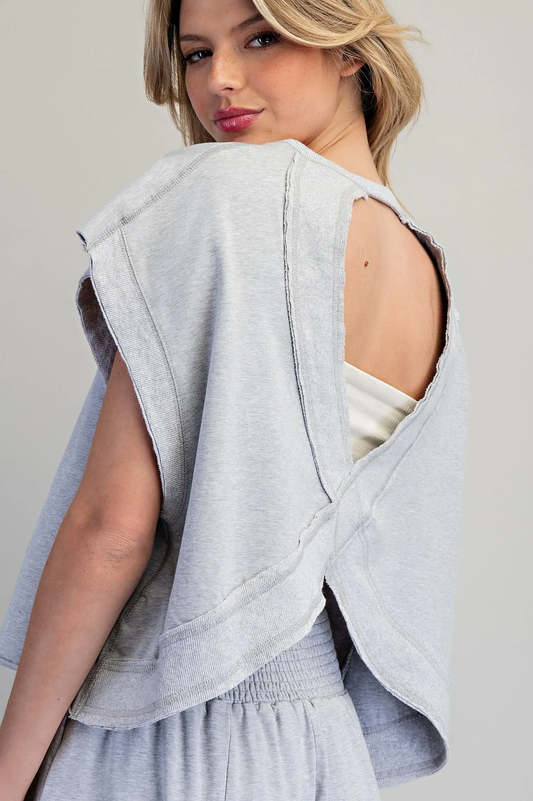 Mineral Washed Open Back Oversized Top