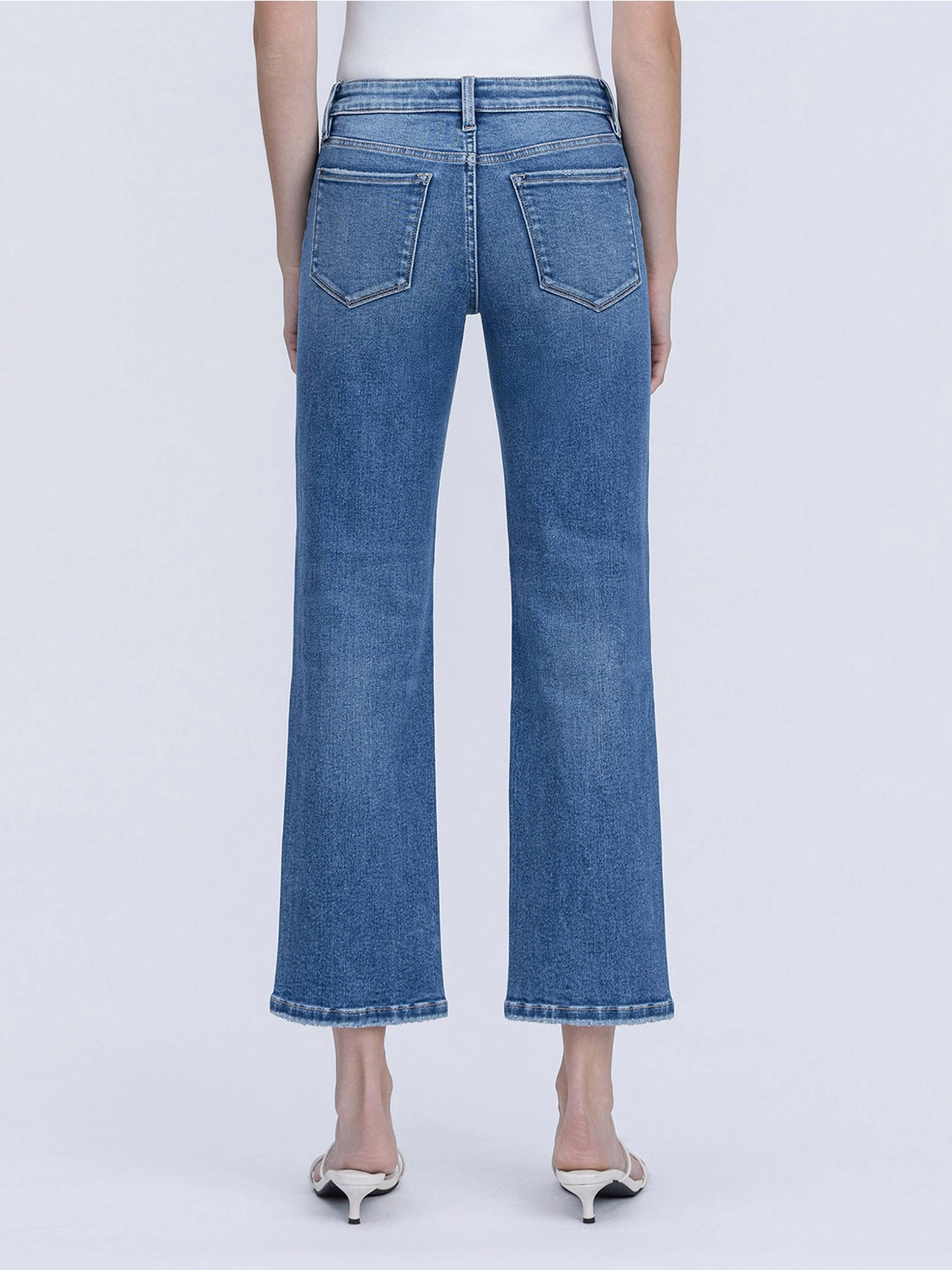 Mid Rise Medium Dark Wash Ankle Straight Jeans