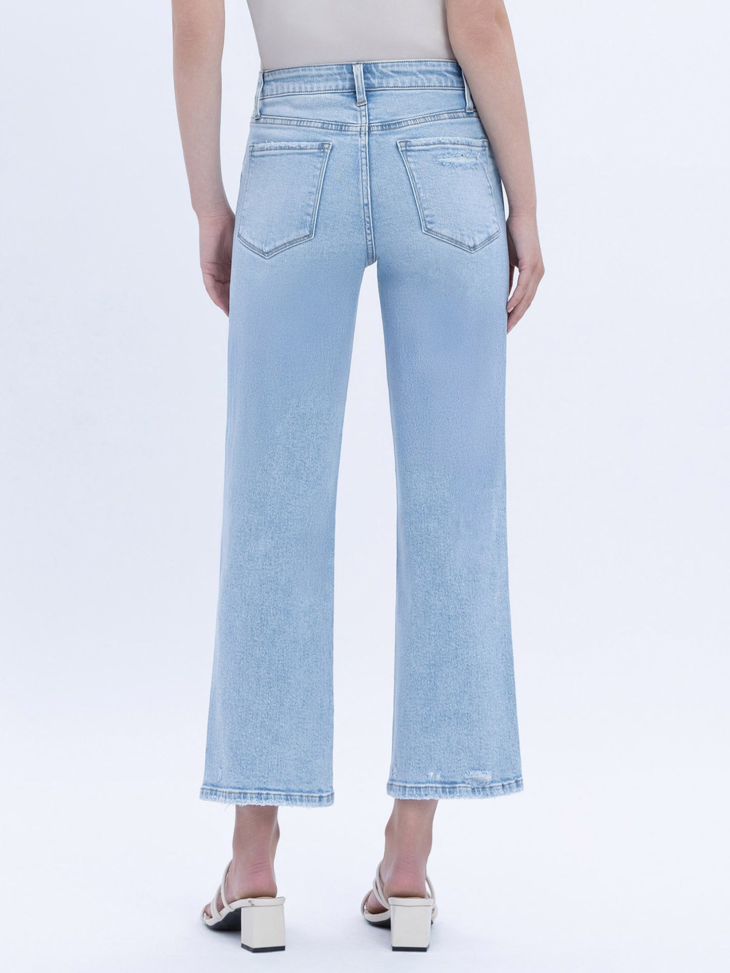 High Rise Light Wash Crop Slim Wide Leg Jeans