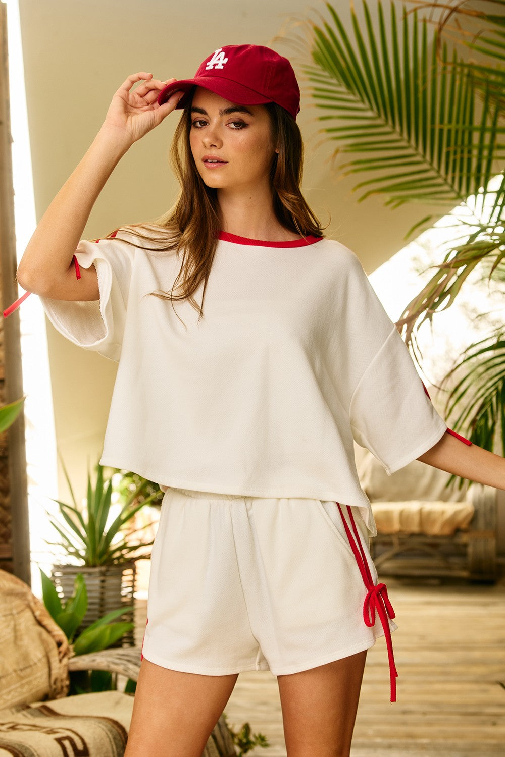 Ribbon-trim Terry Top