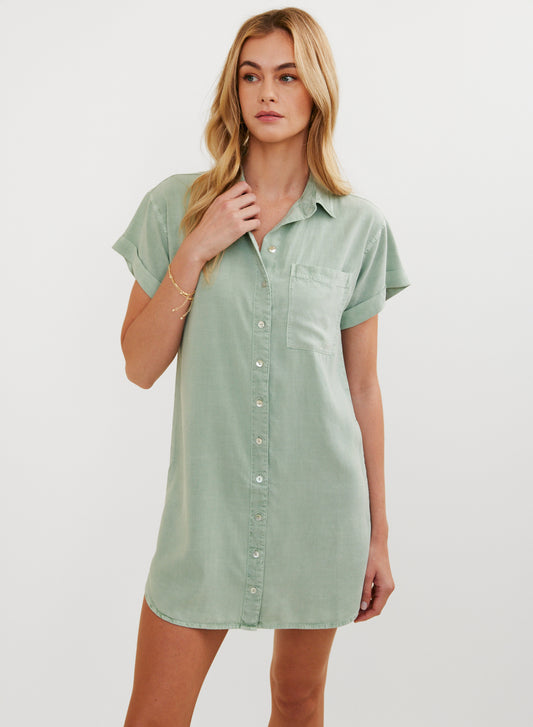 Roll Sleeve Pocket Shirt Dress