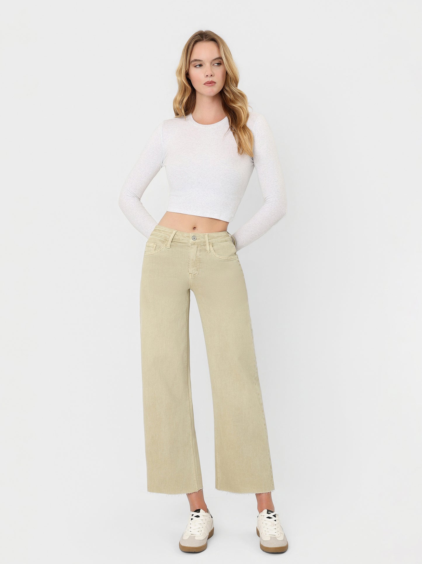 High Rise Color Crop Wide Leg Jeans