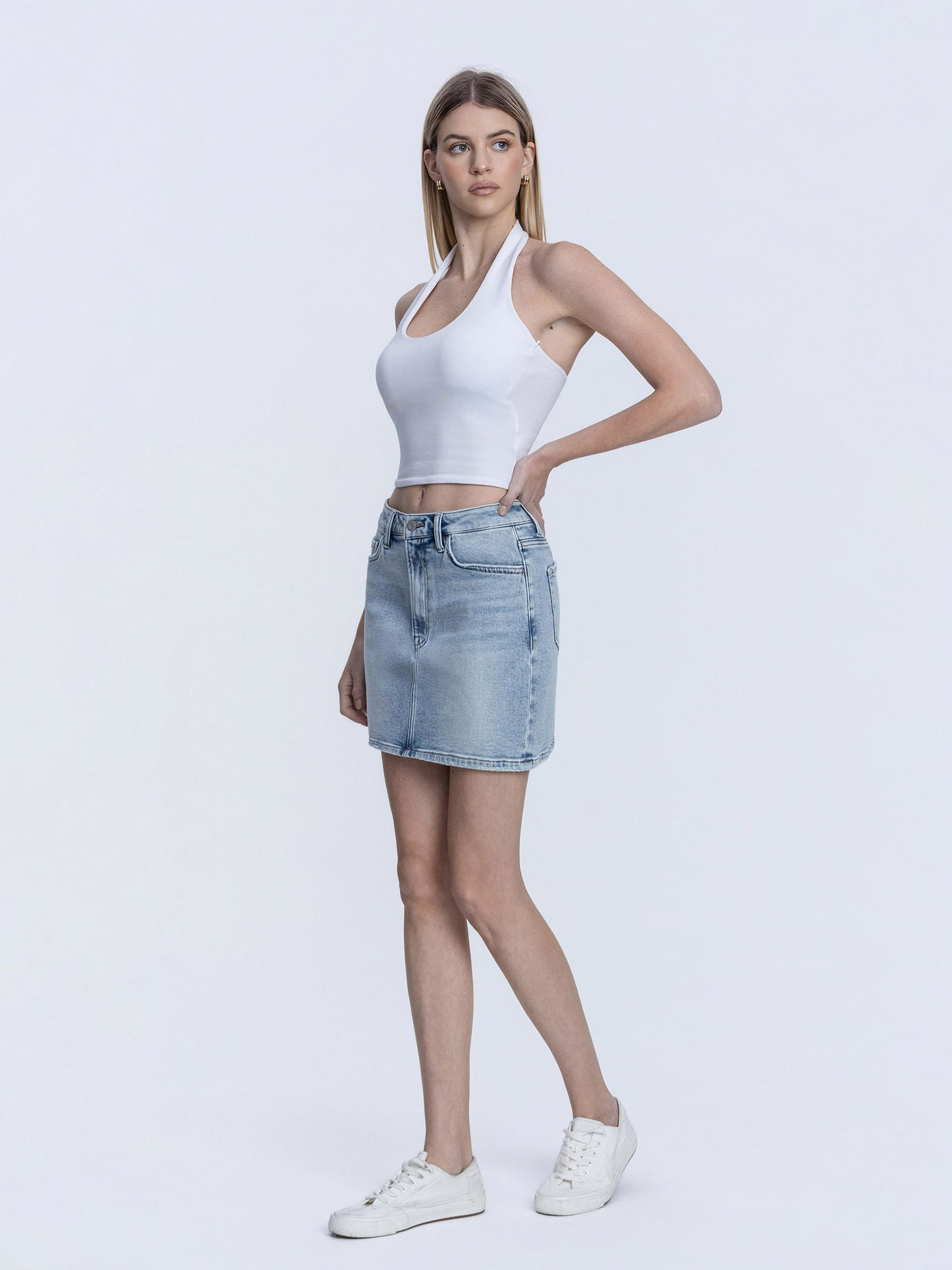 High Rise Light Wash Denim Skirt