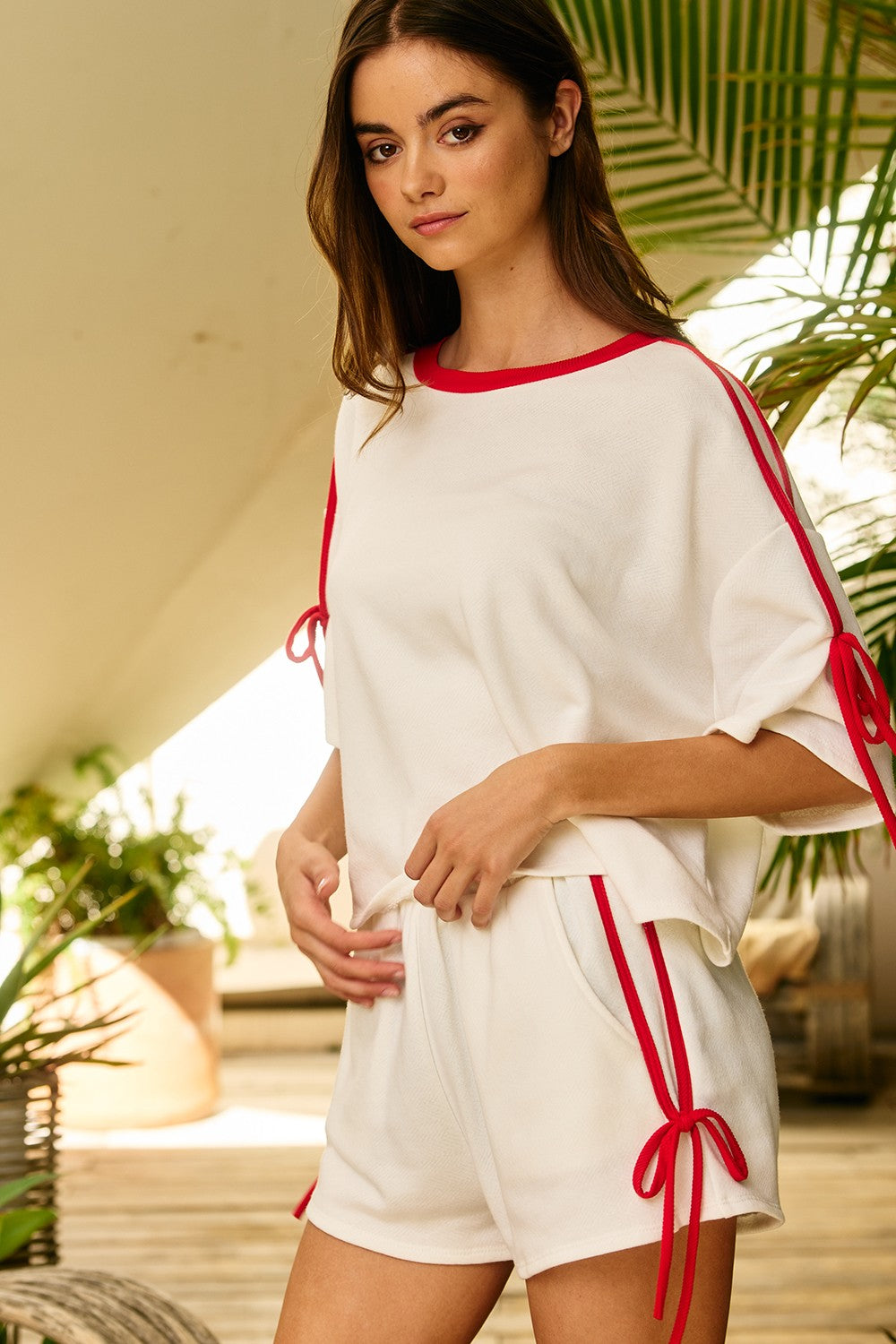Ribbon-trim Terry Top