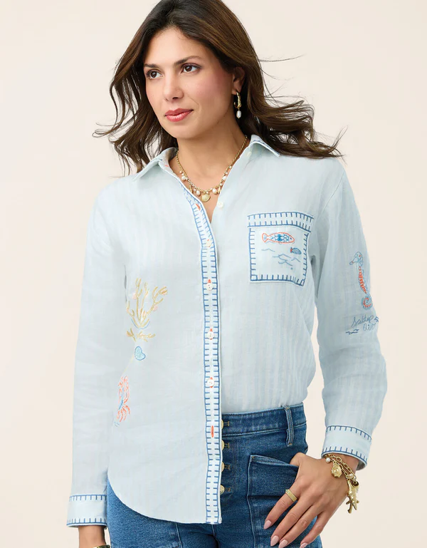 Aida Buttonfront Shirt Flagler Resort Stripe
