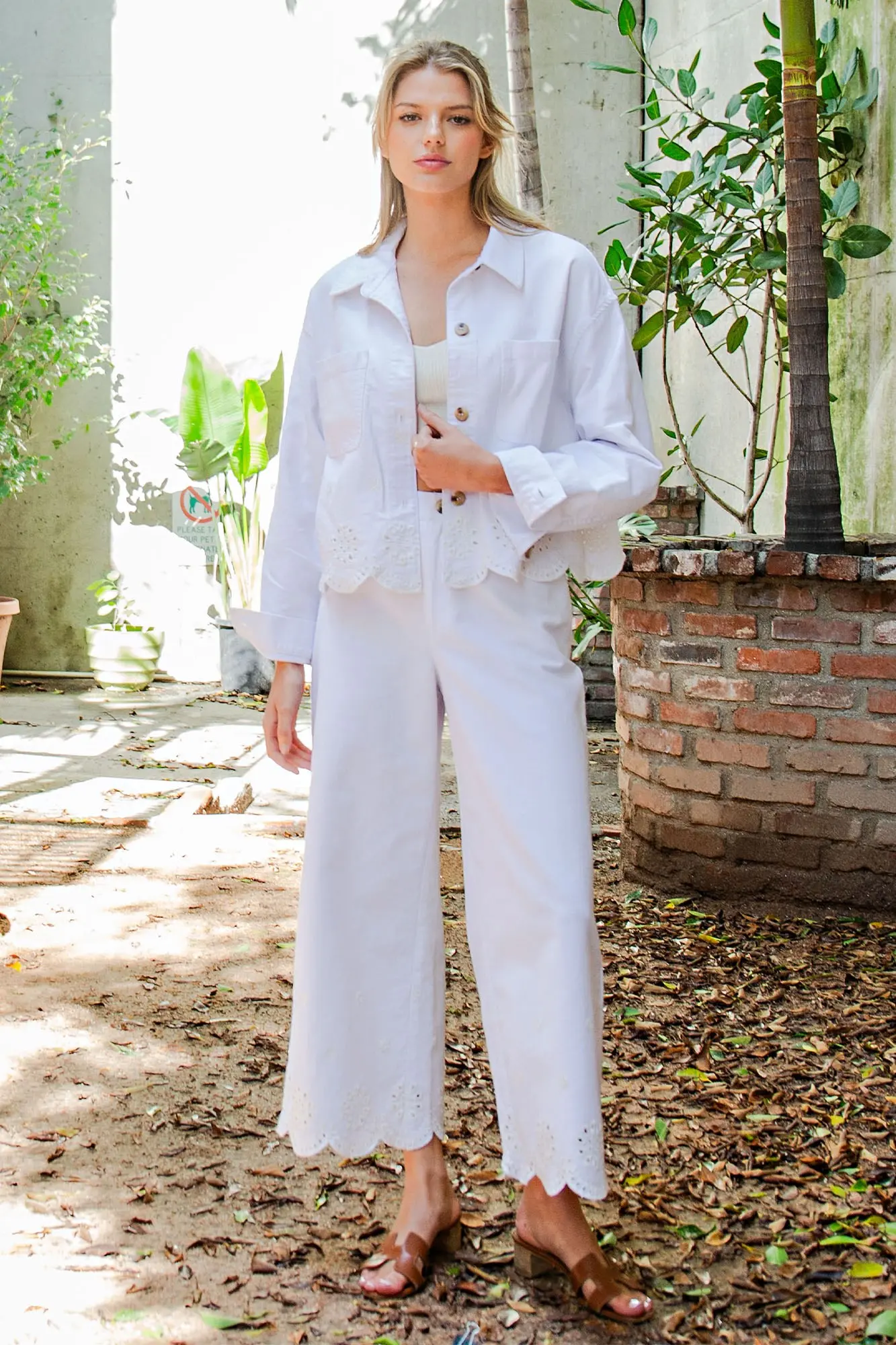 Button Down Eyelet Hem Jacket