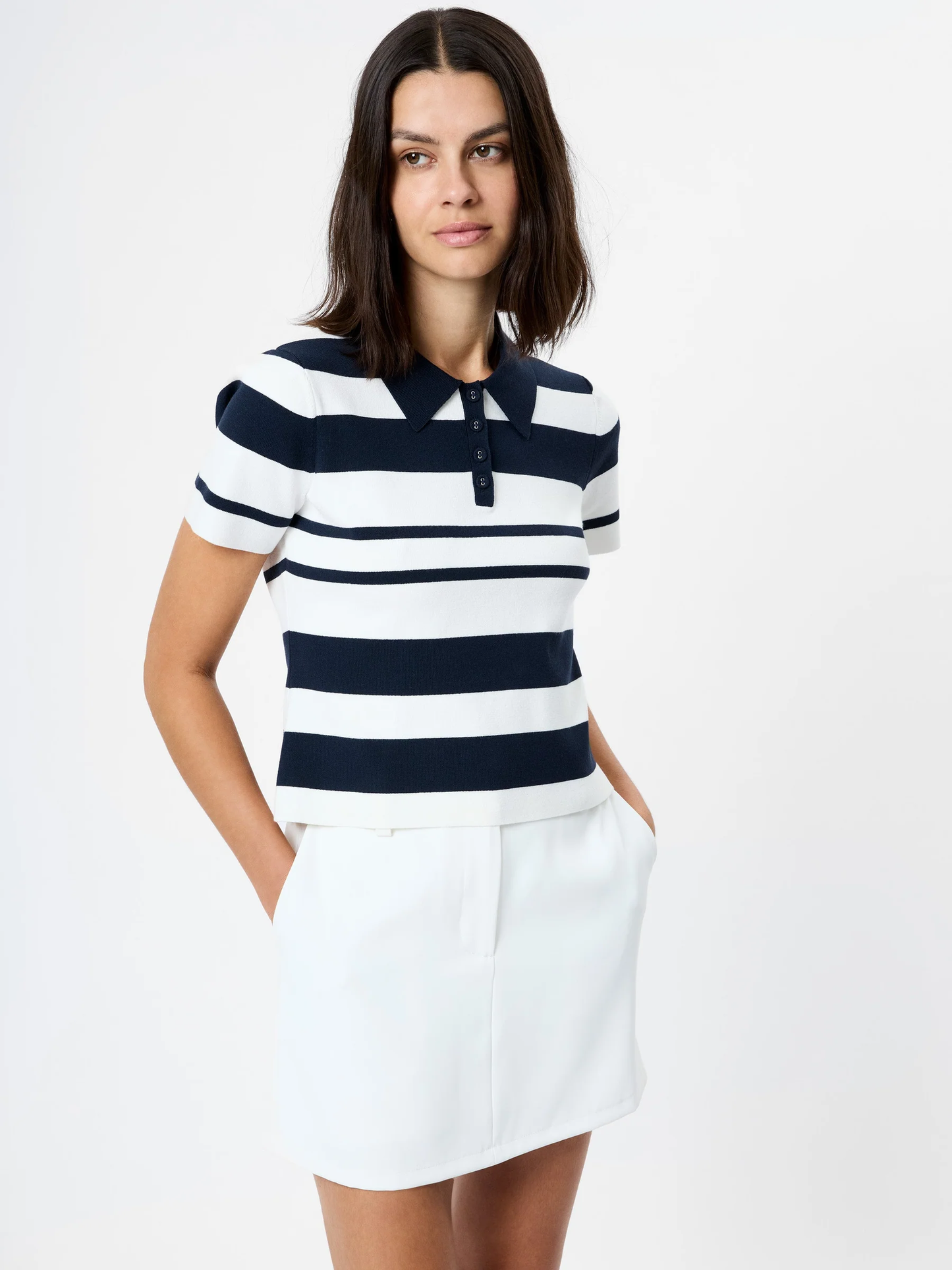 Maxime Knit Striped V-Neck Short Sleeve Top