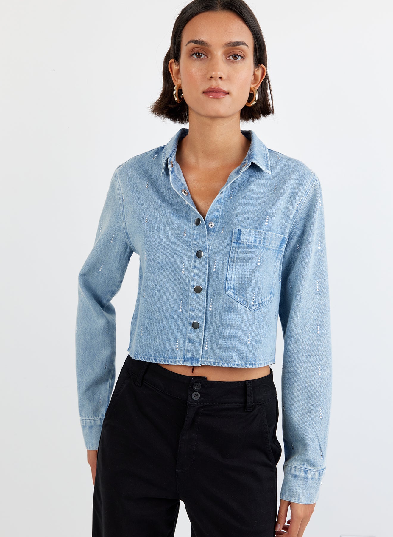 Crop Button Down With Pocket