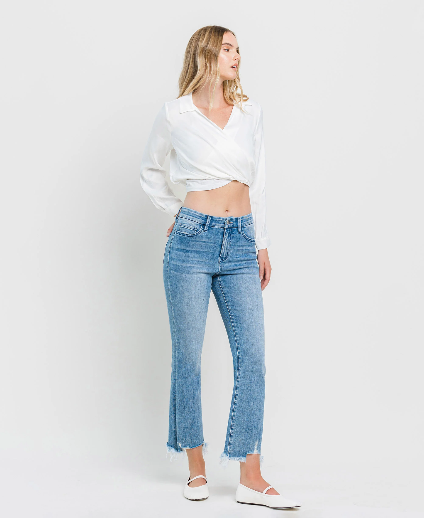 High Rise Seamless Waistband Kick Flare Jeans