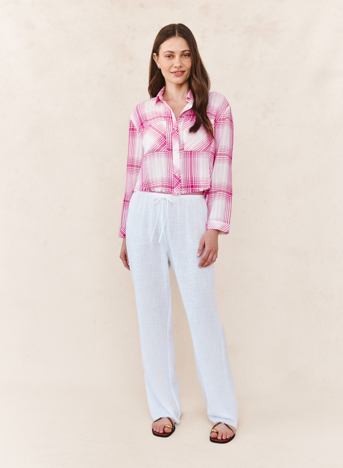 Two Pocket Fray Hem Crop Shirt