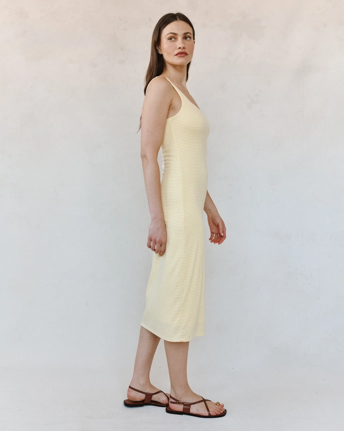 Square Neck Fitted Midi Dress