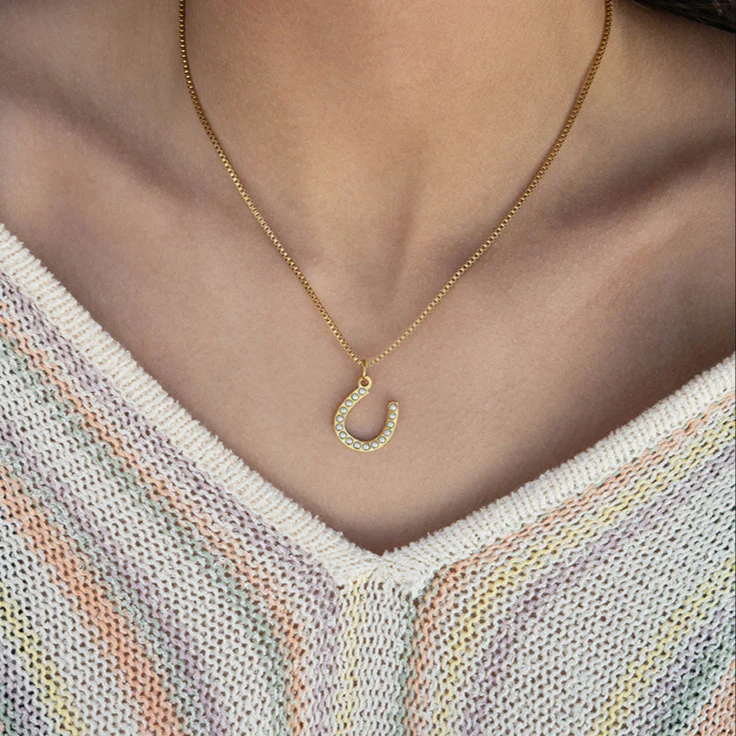 18K Gold PVD  Pearl Horseshoe Charm 15mm