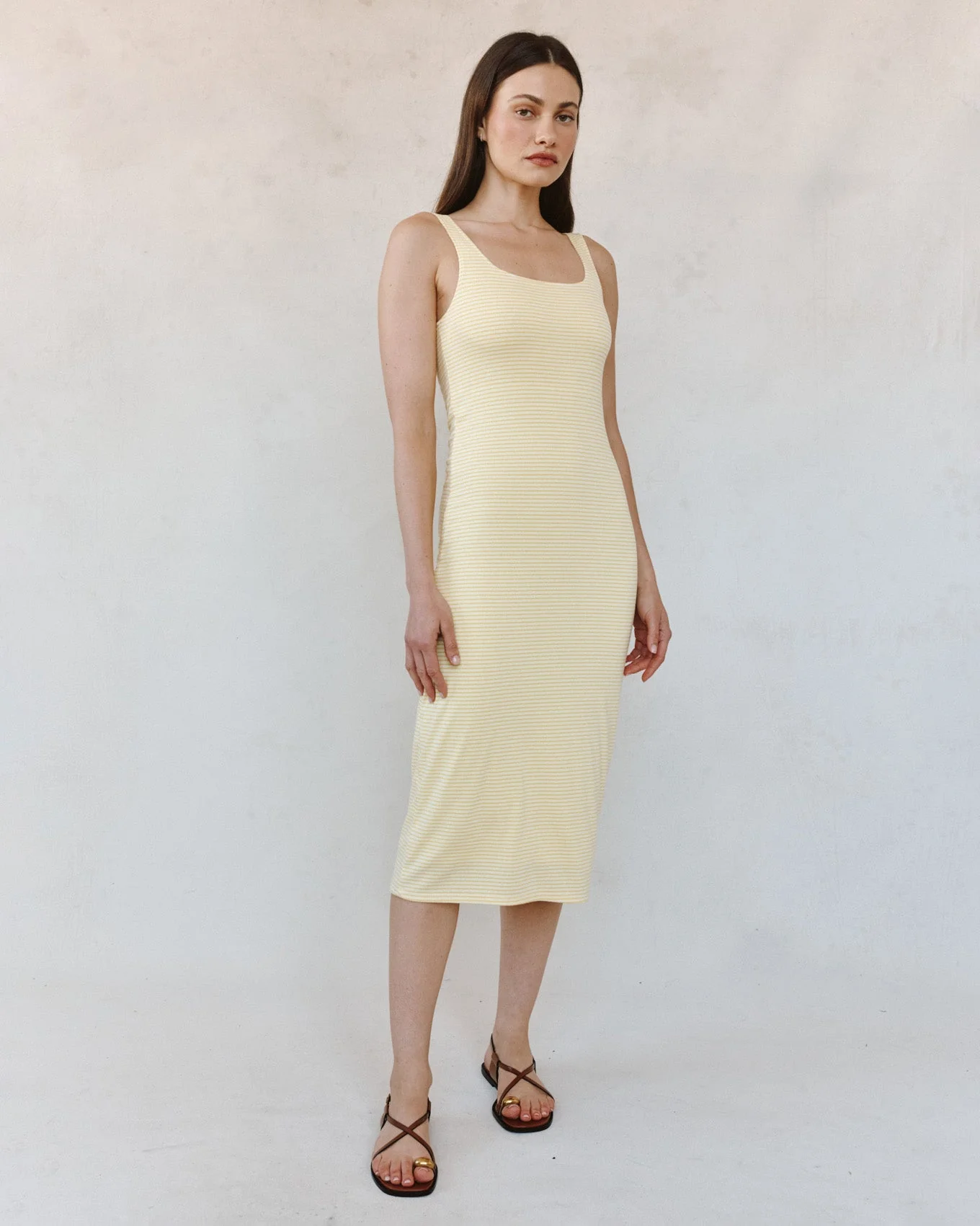 Square Neck Fitted Midi Dress