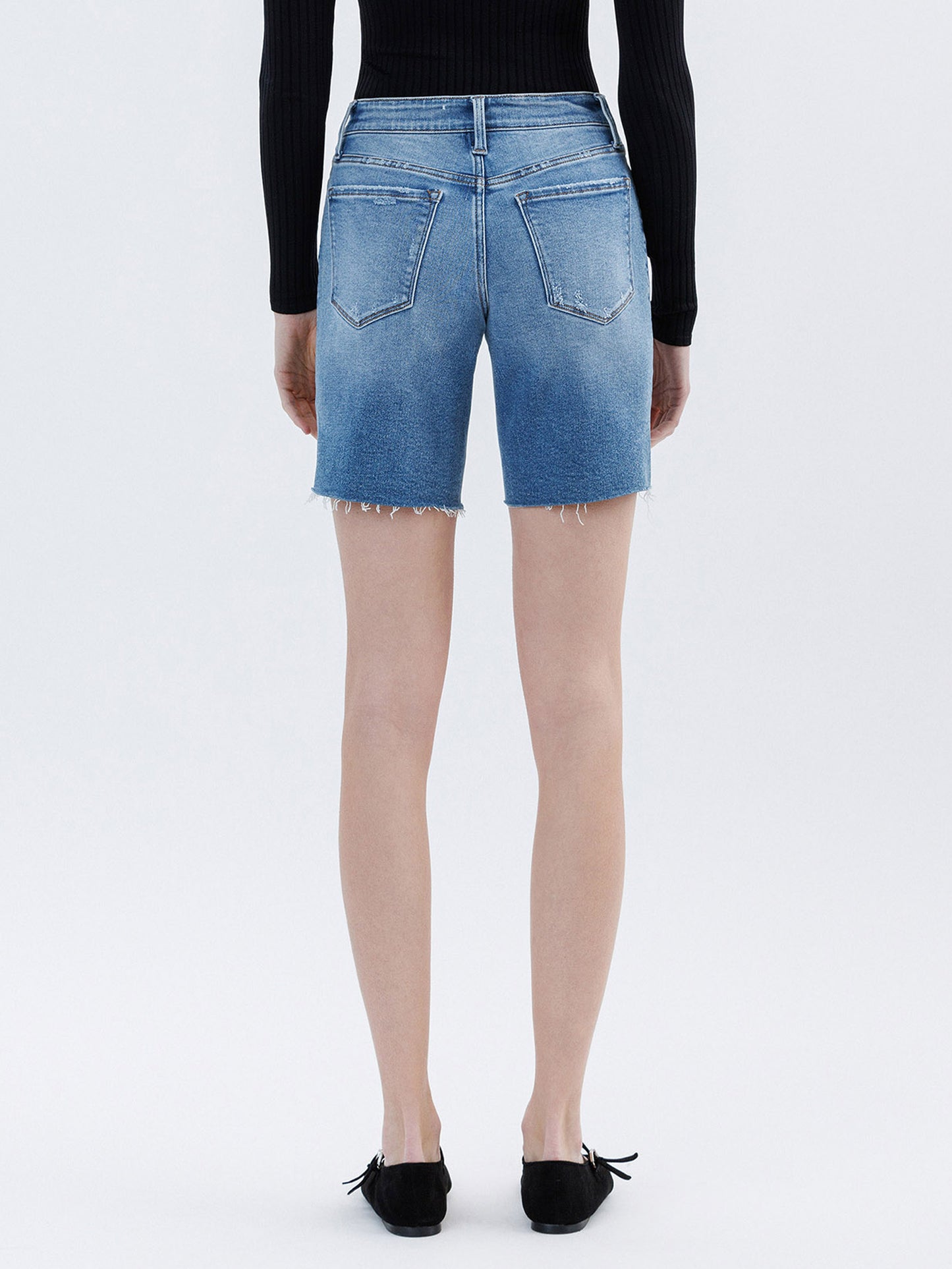 High Rise Raw Hem Bermuda Shorts