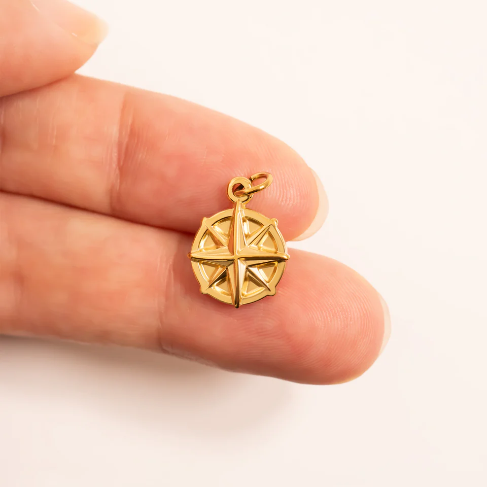 18K Gold PVD Stainless Steel Compass Charm