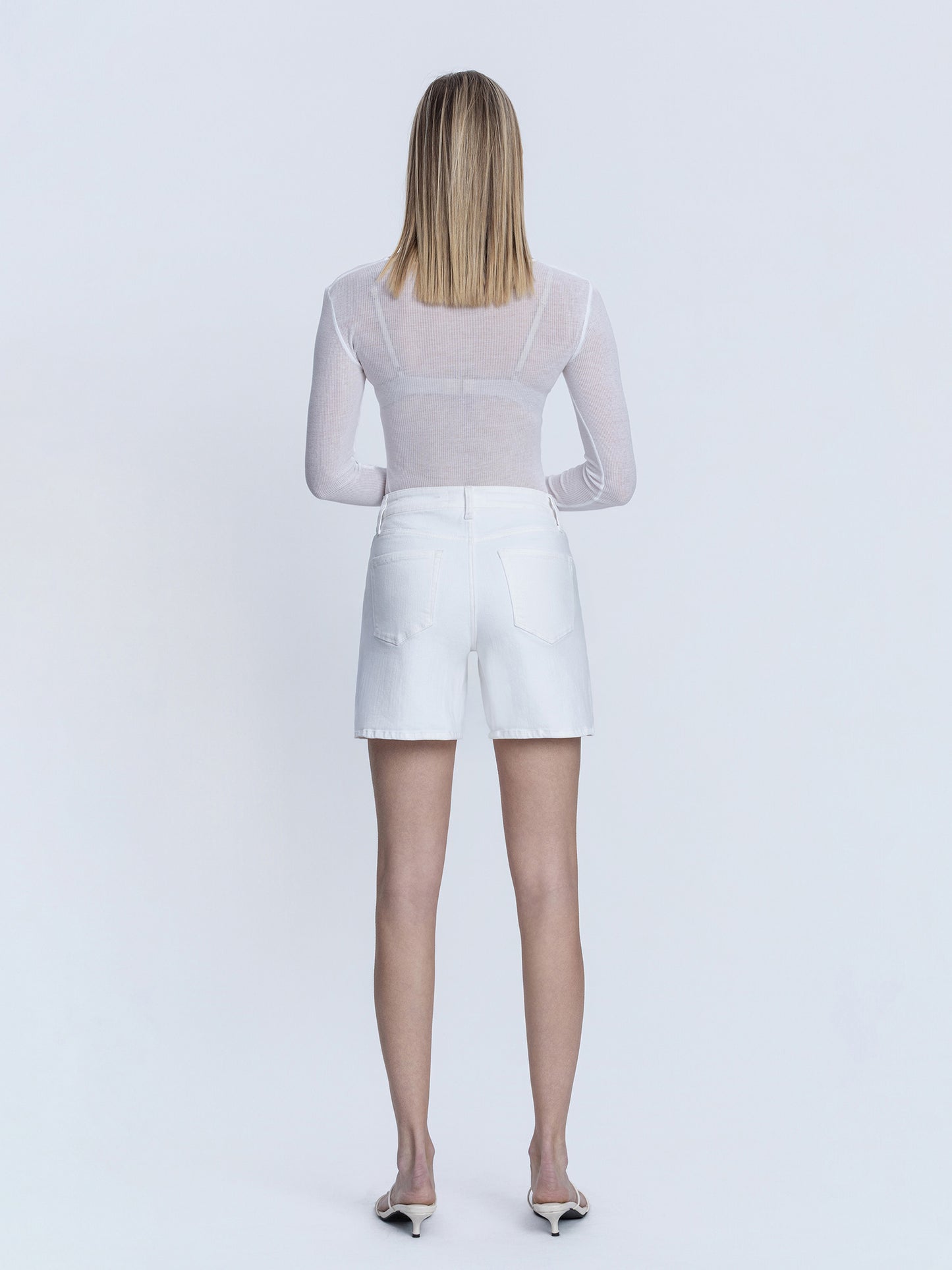High Rise Optic White Midi A Line Shorts