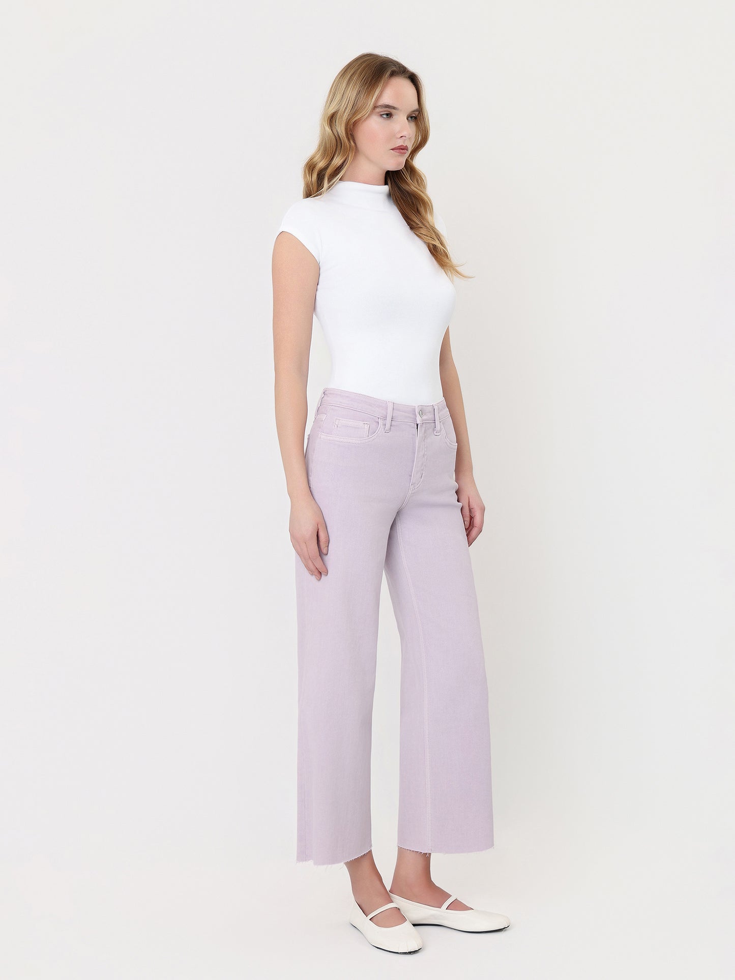 High Rise Color Crop Wide Leg Jeans