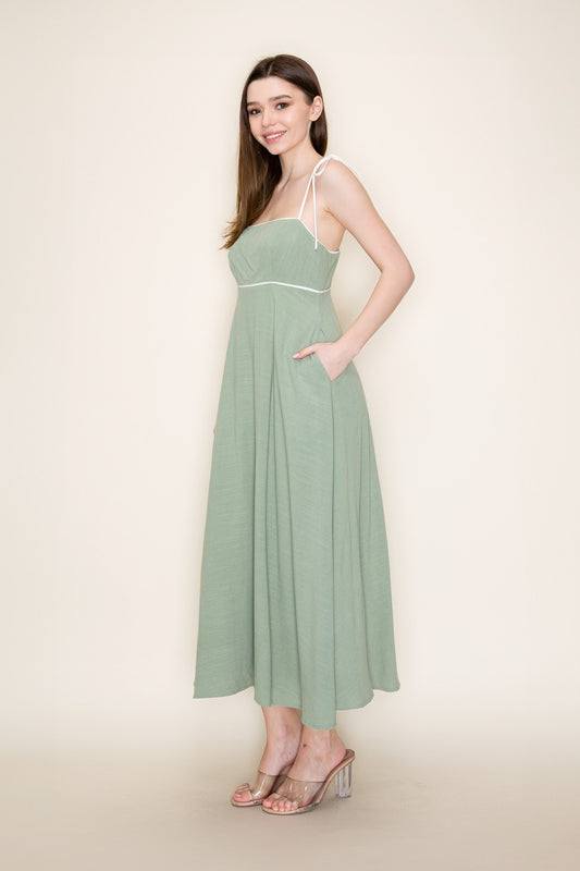 Delightful Linen Tie Shoulder Midi Dress