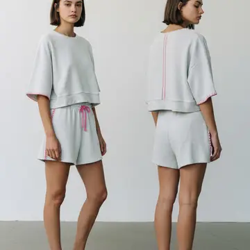 Crop Sweatshirt & Bow Tie Shorts Set