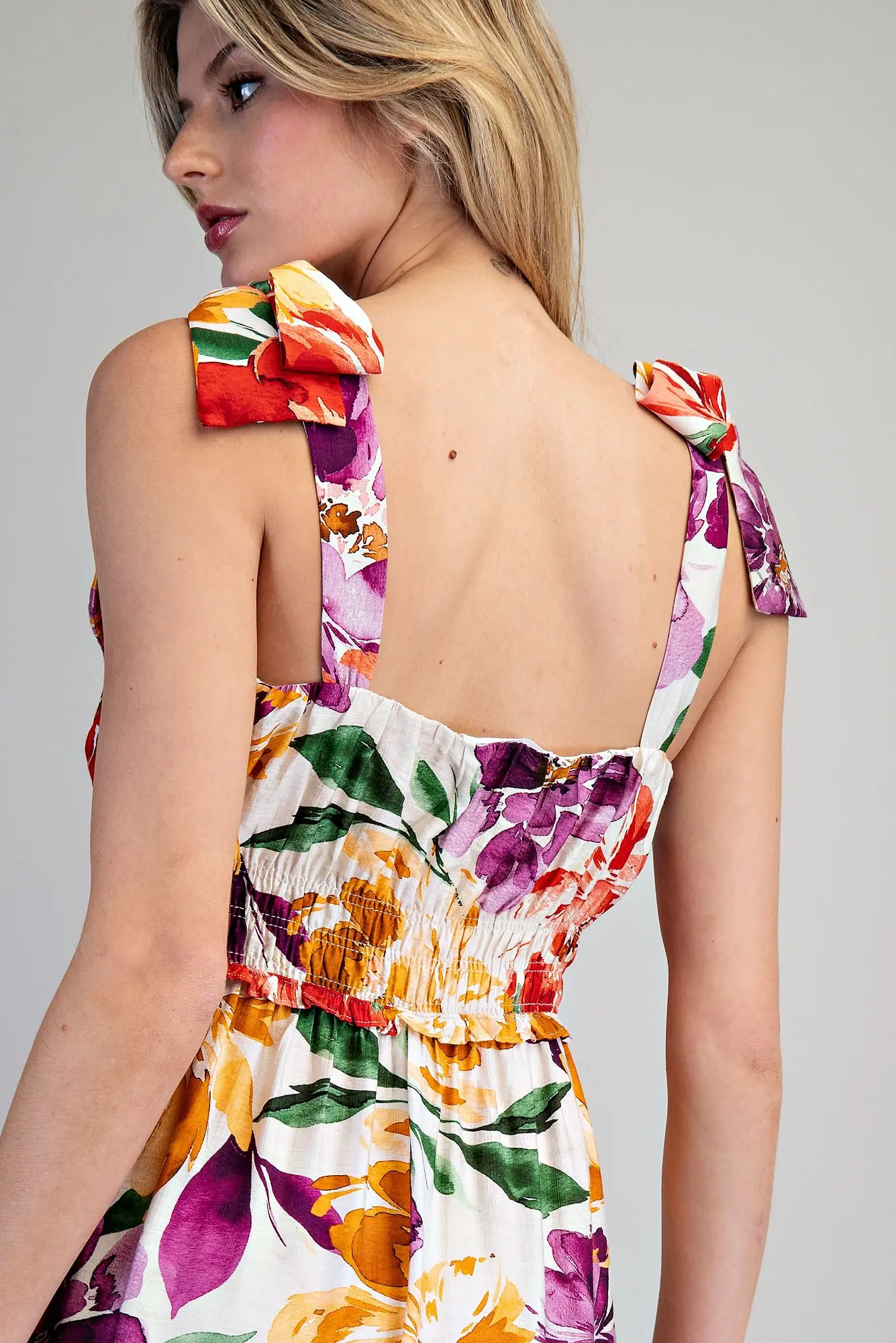Floral Printed Tie Strap Maxi Dress