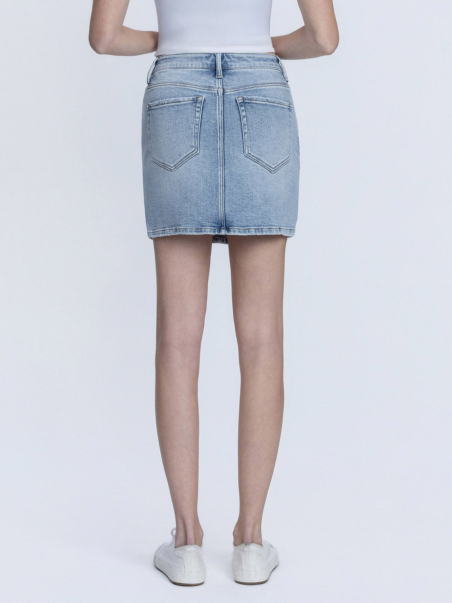 High Rise Light Wash Denim Skirt