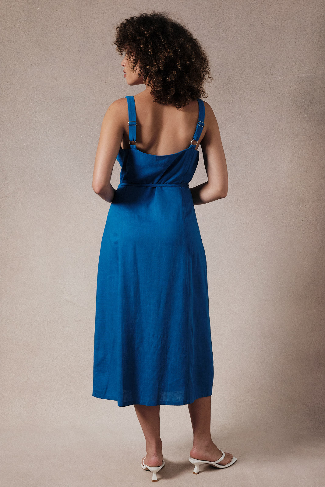 Sleeveless Button Down Slim Fit Midi Dress