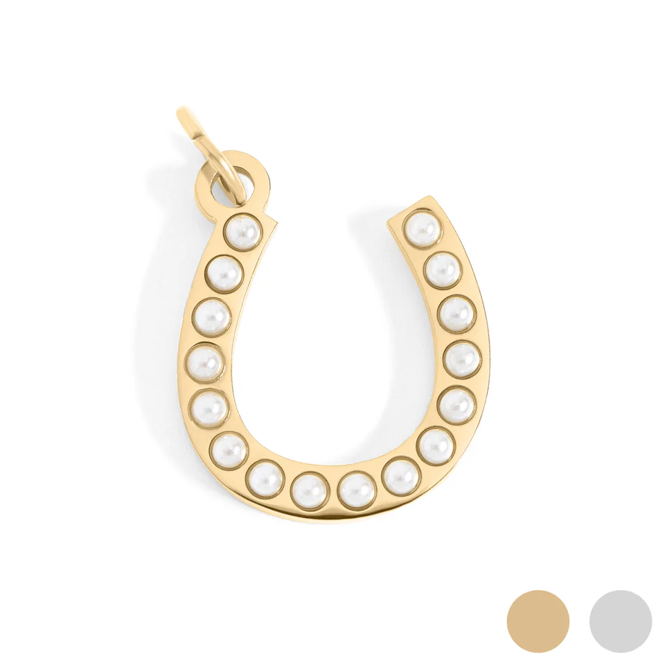 18K Gold PVD  Pearl Horseshoe Charm 15mm