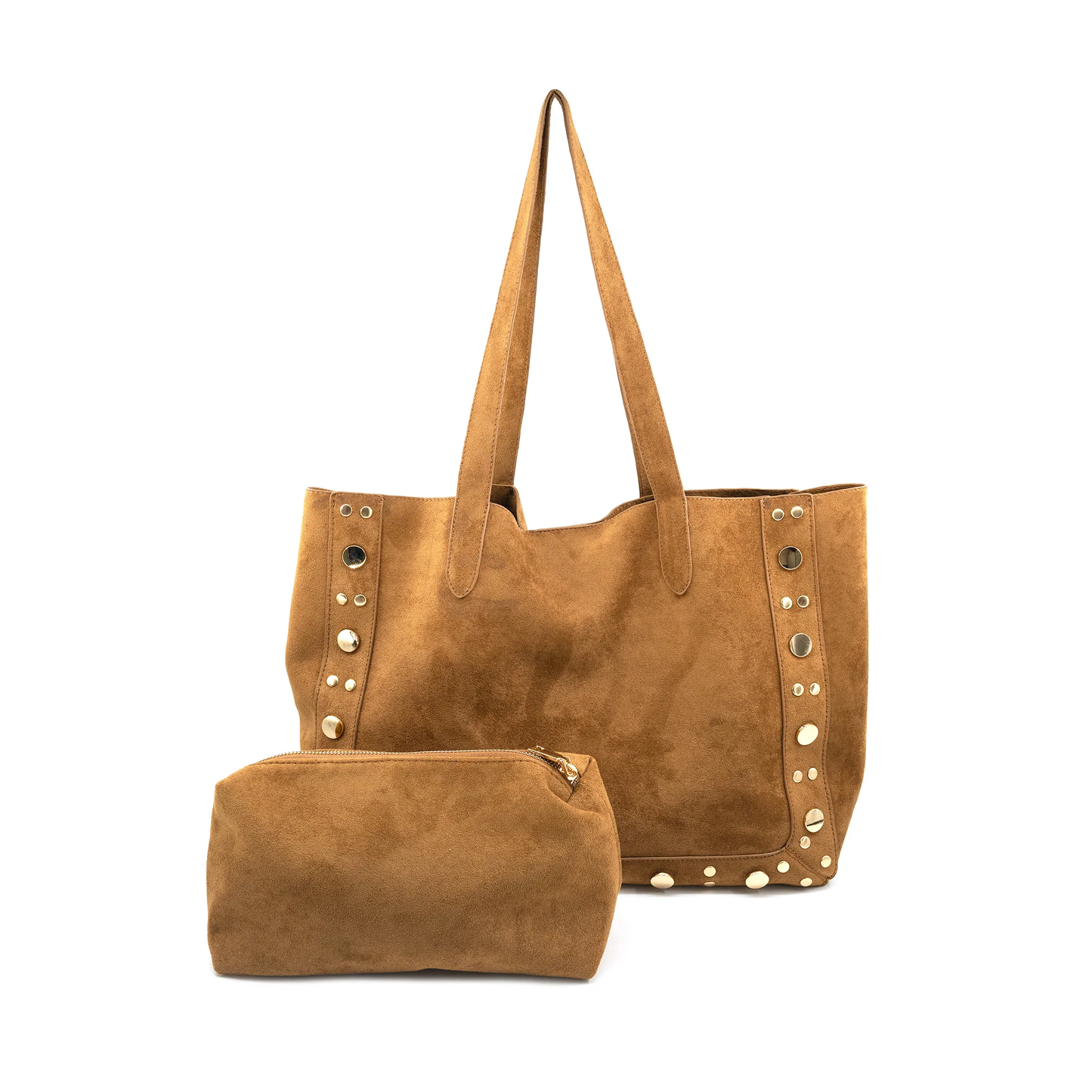 Large Suede Tote With Studs