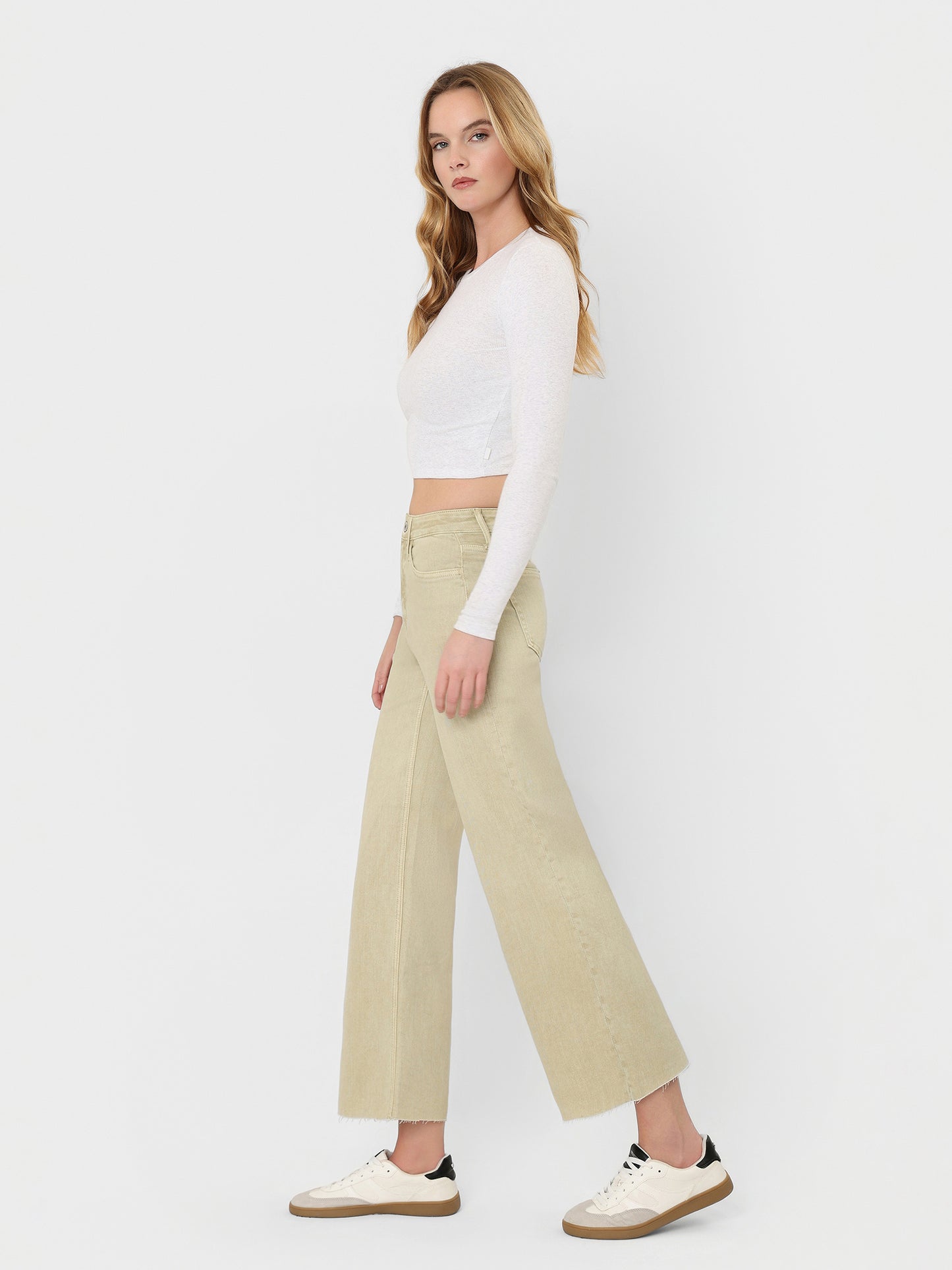 High Rise Color Crop Wide Leg Jeans