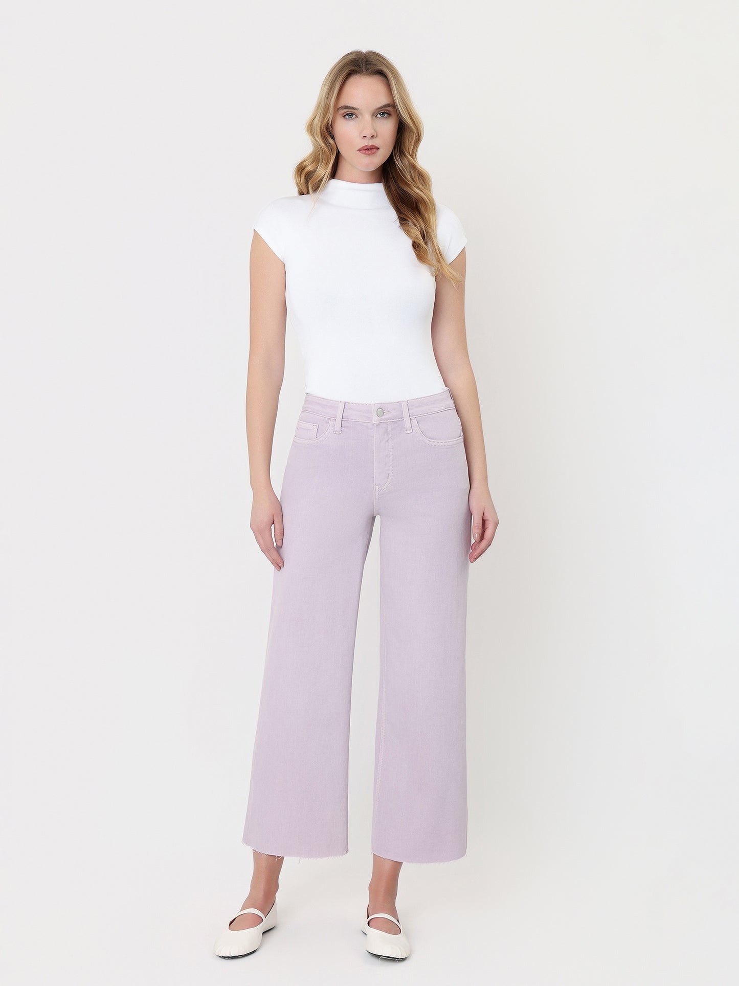 High Rise Color Crop Wide Leg Jeans