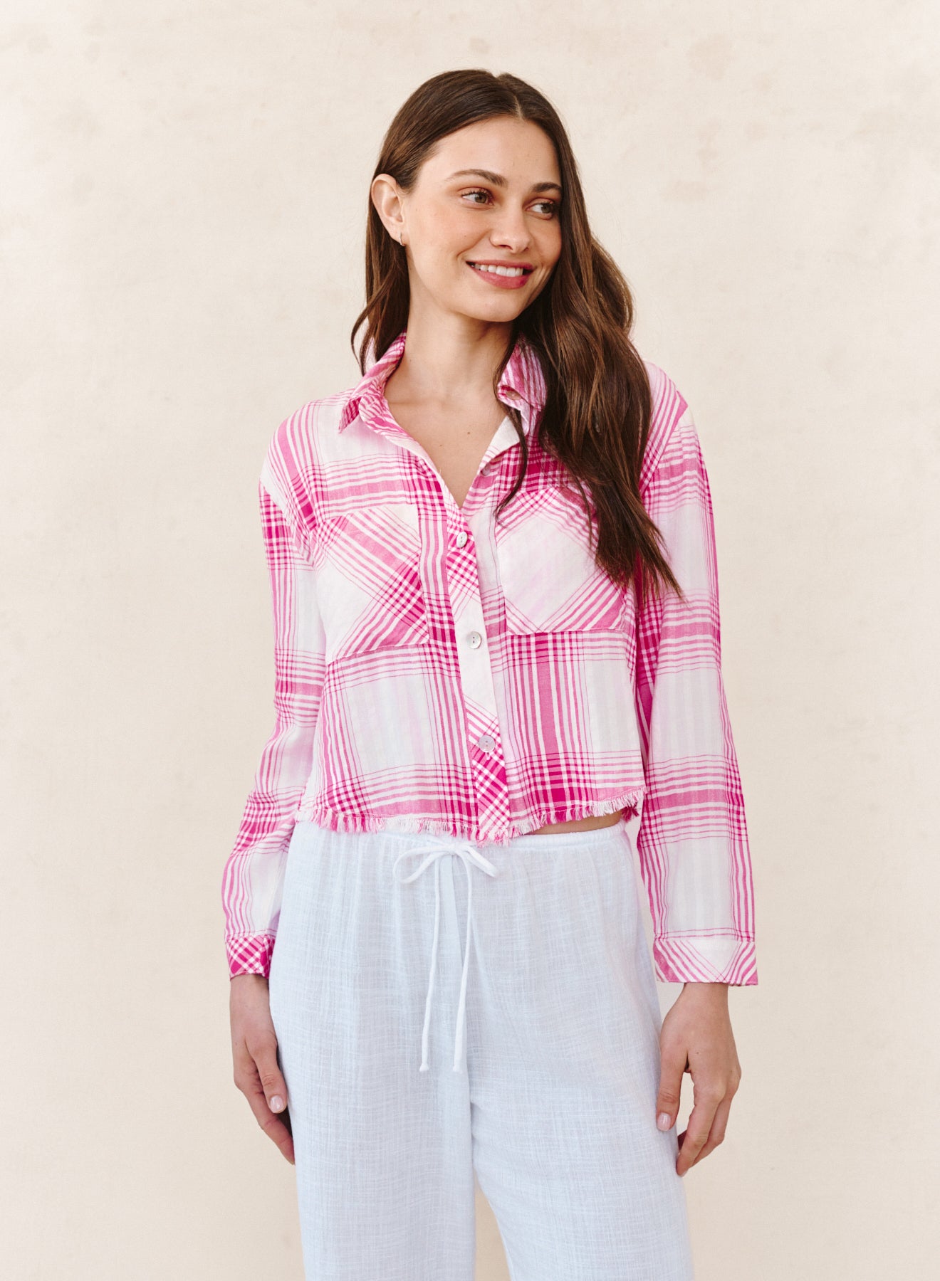 Two Pocket Fray Hem Crop Shirt