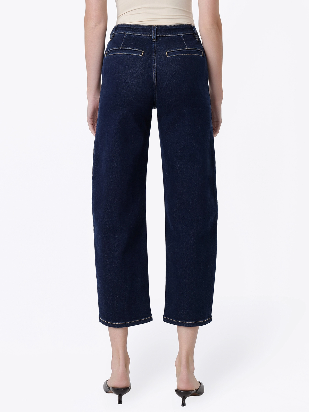 High Rise Seam Detail Welt Pocket Barrel Jeans