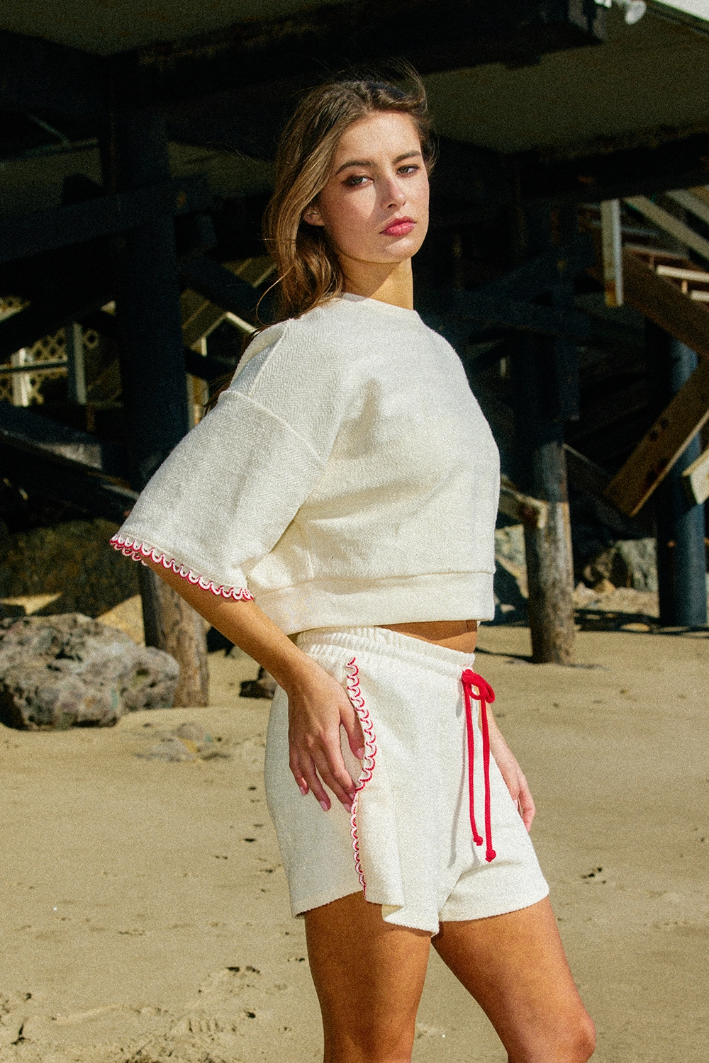 Crop Sweatshirt & Bow Tie Shorts Set