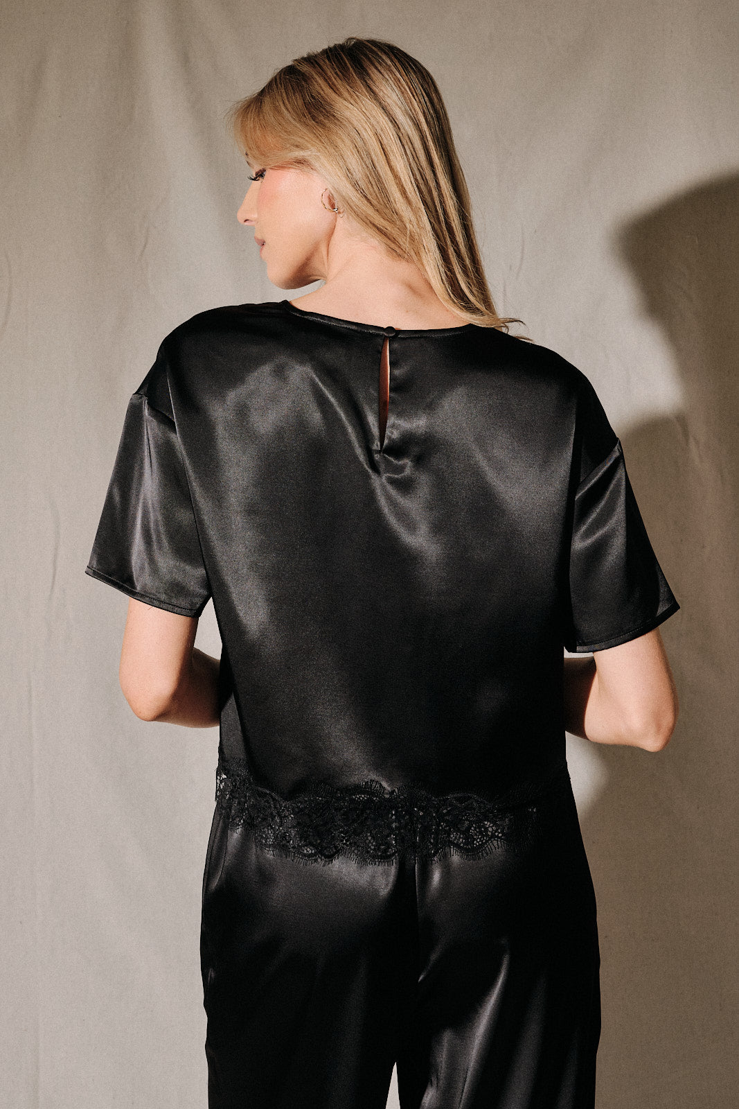 Satin Lace Trim Cropped Top